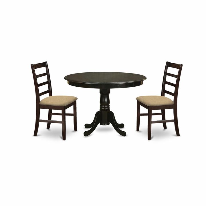 3 Pc Kitchen nook Dining set-round Kitchen Table and 2 slatted back Kitchen Chairs.