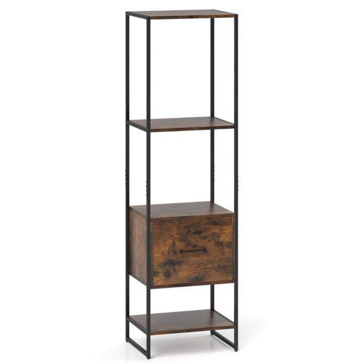 Hivvago 5-Tier Narrow Bookcase with 4 Open Shelves and Storage Drawer