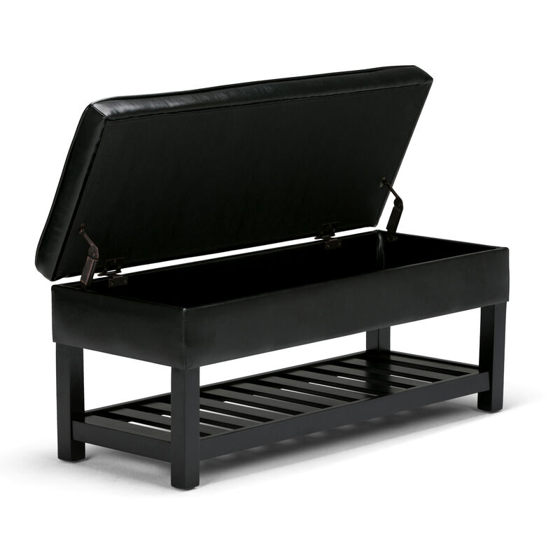 Cosmopolitan 44 inch Wide Transitional Rectangle Storage Ottoman Bench with Open Bottom in Midnight Black Faux Leather image number 3
