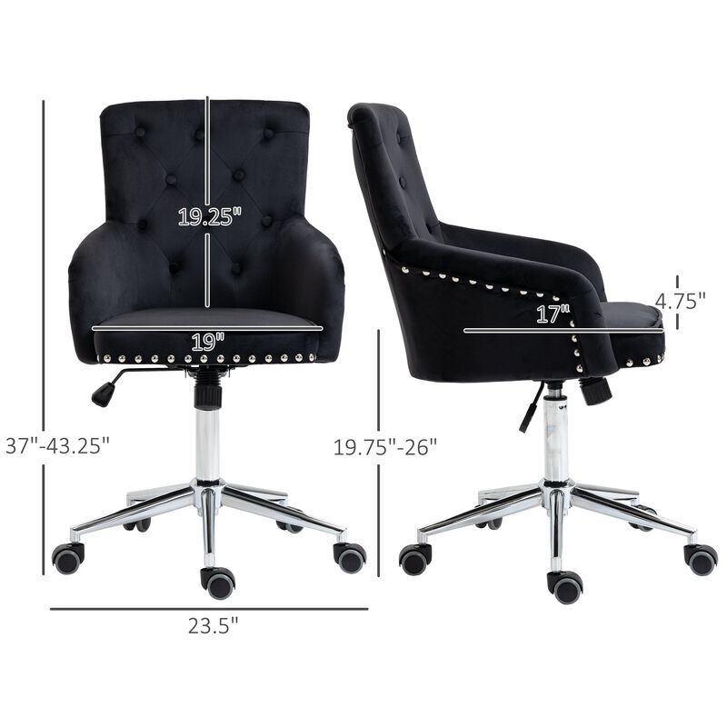 Black Tufted Task Chair: Mid-Back Office Chair with Nailhead Trim