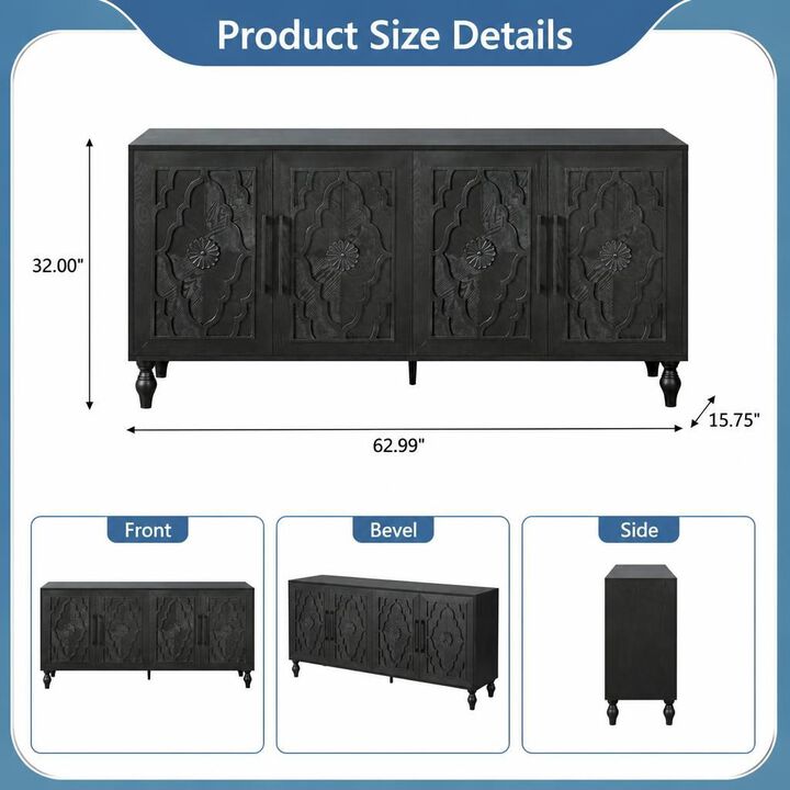GOODSILO Carved Flower Door Large Storage Cabinet With Metal Handle For Living Room, Kitchen Entryway, Offers Ample Functional Storage Space