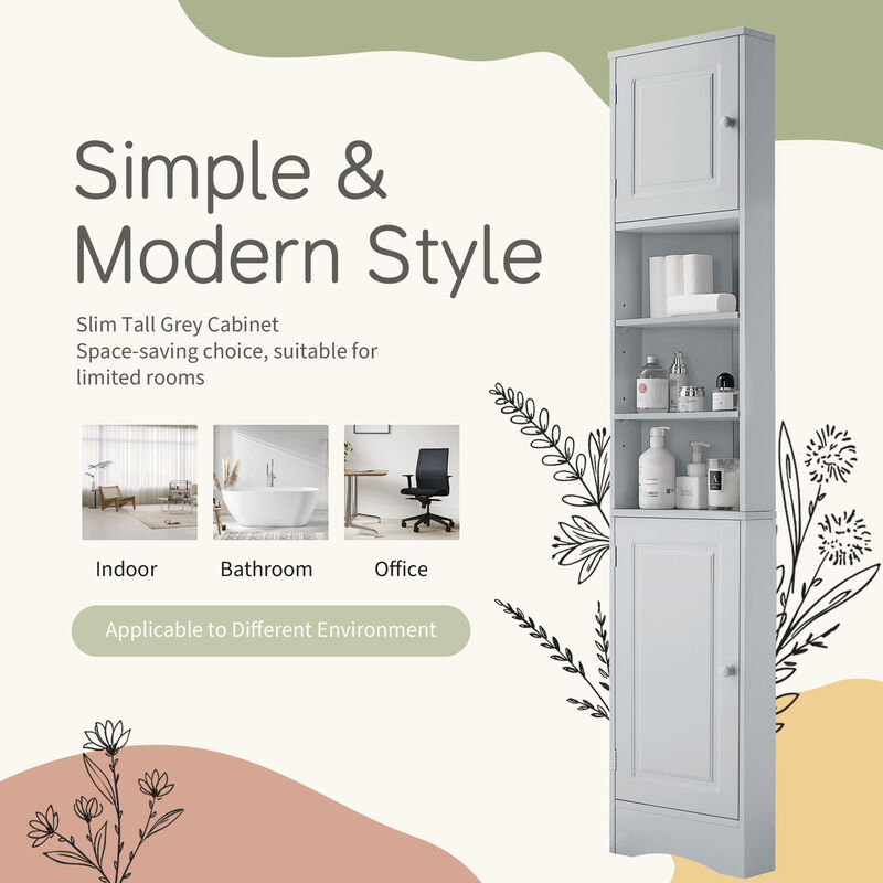 Whisen Multi-Functional Verticle Corner Cabinet, Tall Bathroom Storage Cabinet with Two Doors and Adjustable Shelves
