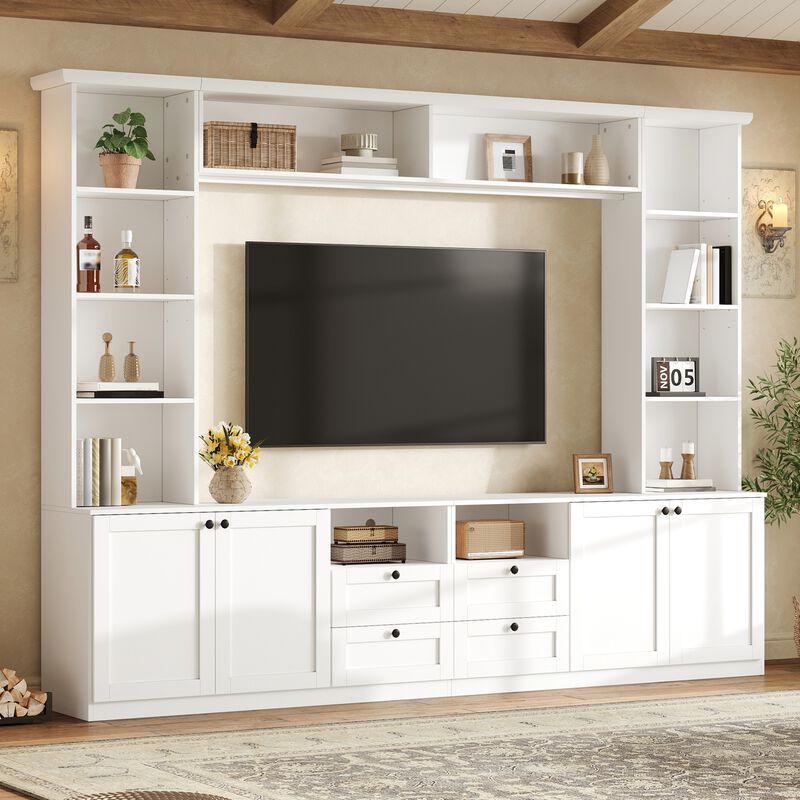 Merax Large TV Stand with Customizable Storage, Adjustable Overhead Bridge, Open Media Shelf image number 2