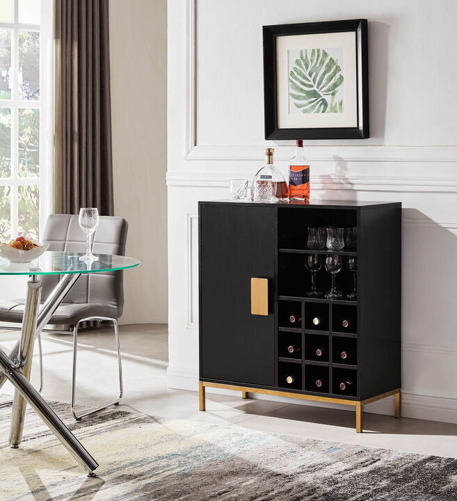 Kings Brand Furniture - Grant Buffet Bar Liquor Cabinet with Wine Rack Storage and Glass Holder, Black