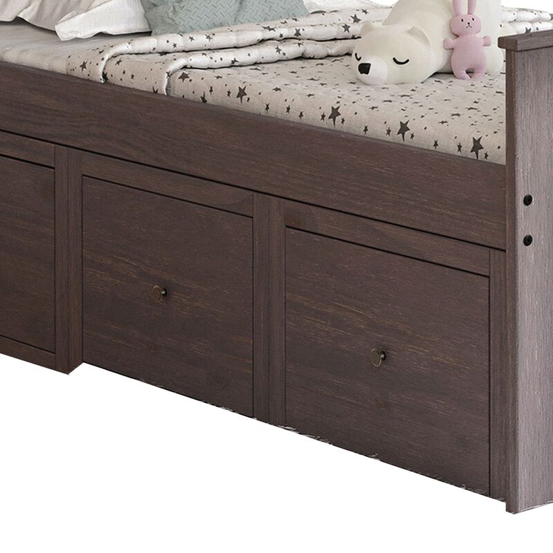 Mari Twin Captain Bed with Drawers, Rustic, Brazilian Pine, Wood, Gray - Benzara