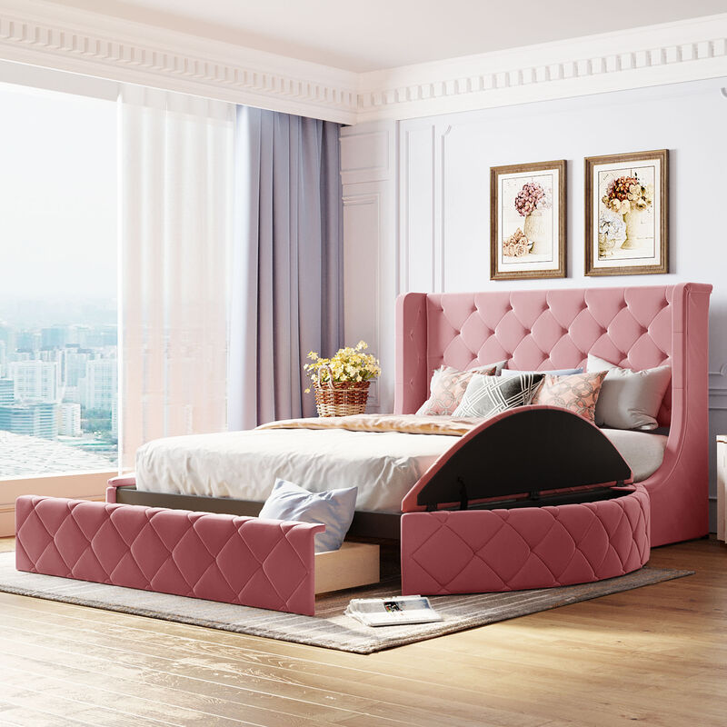 Merax Velvet Upholstered Platform Bed with Storage