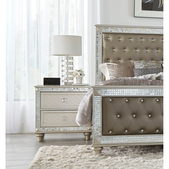 Glamorous Style Bedroom Furniture 1pc Nightstand of 2x Drawers Champagne Finish Acrylic Crystals Trim Modern Home Furniture
