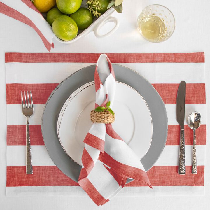 Linen Dinner Napkins - Cabana Stripe