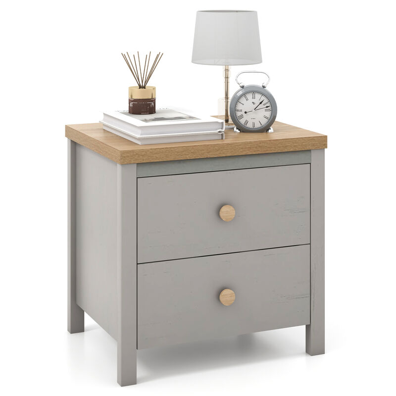 2-Drawer Nightstand with Rubber Wood Legs