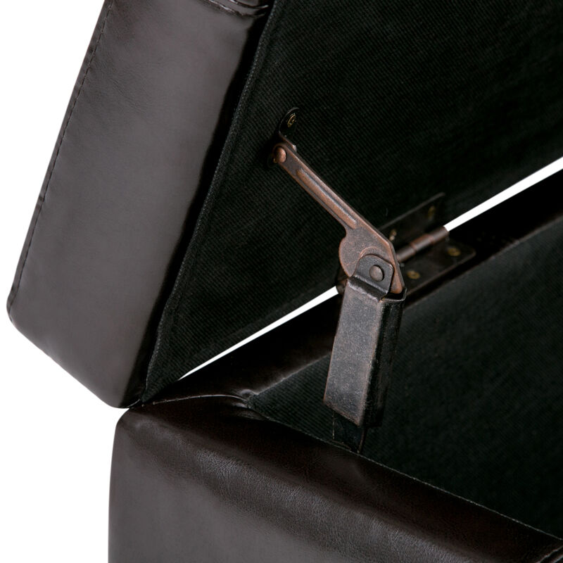 Kingsley 48 inch Wide Transitional Rectangle Large Storage Ottoman in Coffee Brown Faux Leather