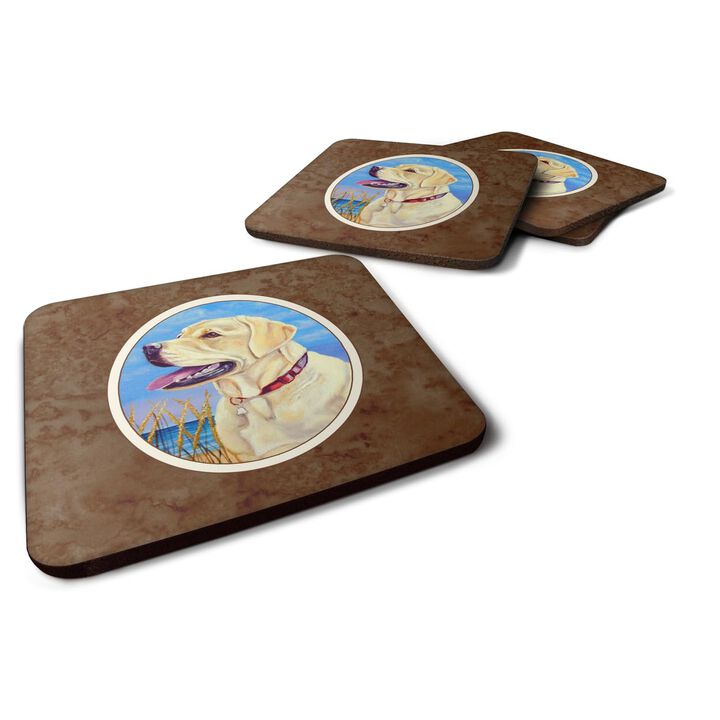 Caroline's Treasures 7158FC Yellow Labrador At The Beach Foam Coasters (Set of 4), 3.5, Multicolor