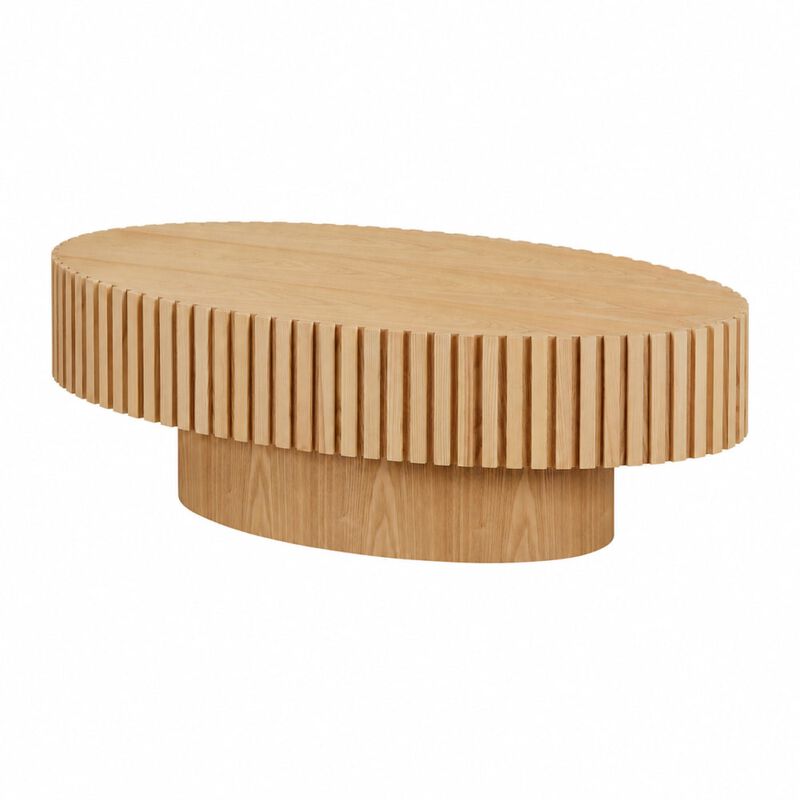 GOODSILO Modern Elliptical Drum Coffee Table with Sturdy Pedestal Base, 43.7 Inch Space Saving Oval Accent Table for Living Room and Bedroom Use image number 0