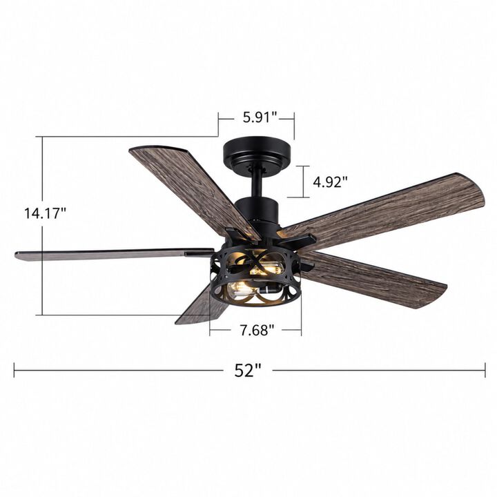 ELEMENT ACE Modern Farmhouse Industrial Ceiling Fan with Cage Light, Reversible DC Motor and Remote Control for Large Rooms