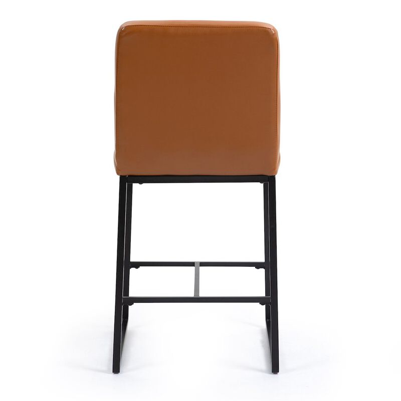 Glamour Home Set of 2 Belisario Light Brown Faux Leather Counter Stool with Black Metal Legs