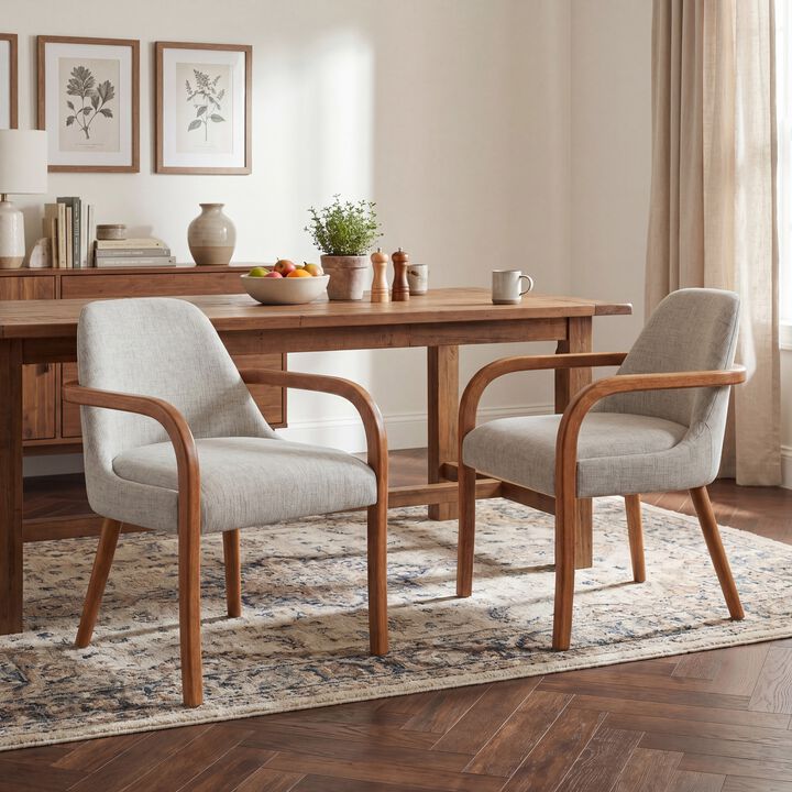 Merax Set of 2 Mid-Century Beige Fabric Dining Chairs