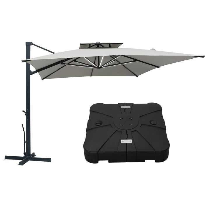MONDAWE 13ft Patio Double Top Bright Umbrella Removable LED With Base Stand Included, Beige