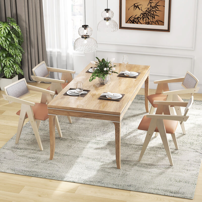 Wooden Accent Chairs with Leathaire Seat Cushions Set of 2