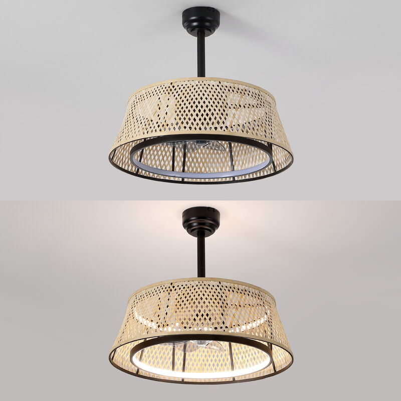 Cressida Traditional Bohemian 6-Speed Metal Bamboo Mobile-App Remote-Controlled Height-Adjustable Dimmable Caged Integrated LED Ceiling Fan