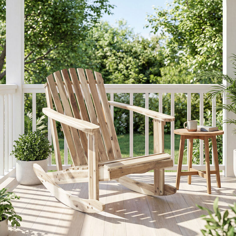 Natural Wood Adirondack Rocking Chair with Fanned Back Design image number 1