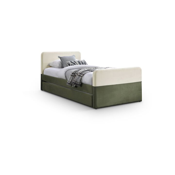 Meridian Furniture Ivy Olive & Cream Velvet Twin Trundle/Storage Bed
