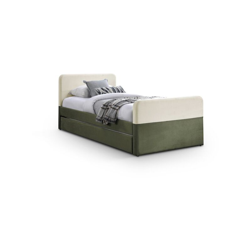 Meridian Furniture Ivy Olive & Cream Velvet Twin Trundle/Storage Bed