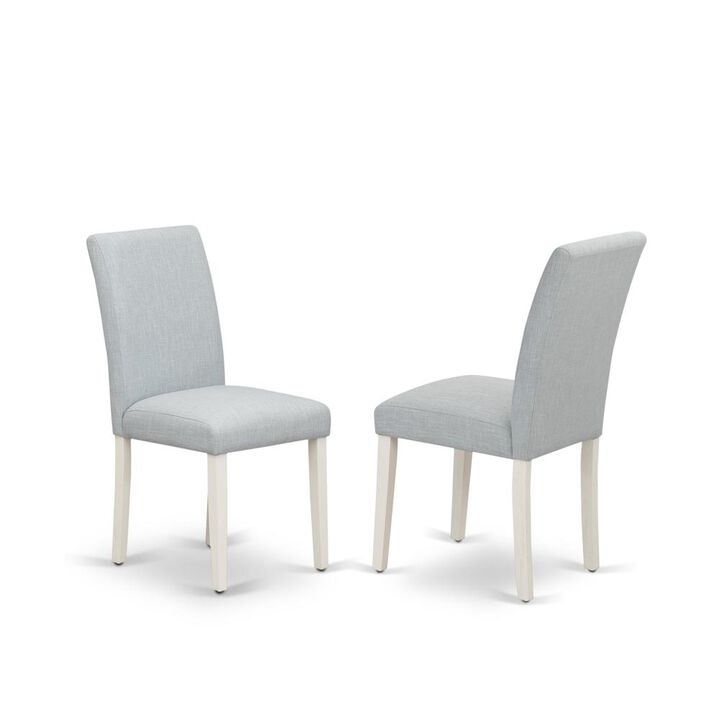 Set of 2 - Wood Chairs- Modern Chairs Includes Wirebrushed Linen White Wood Structure with Baby Blue Linen Fabric Seat and Simple Back