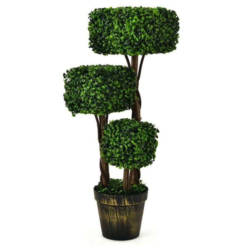 Hivvago 36 Inch Artificial Boxwood Topiary UV Protected Indoor Outdoor Tree