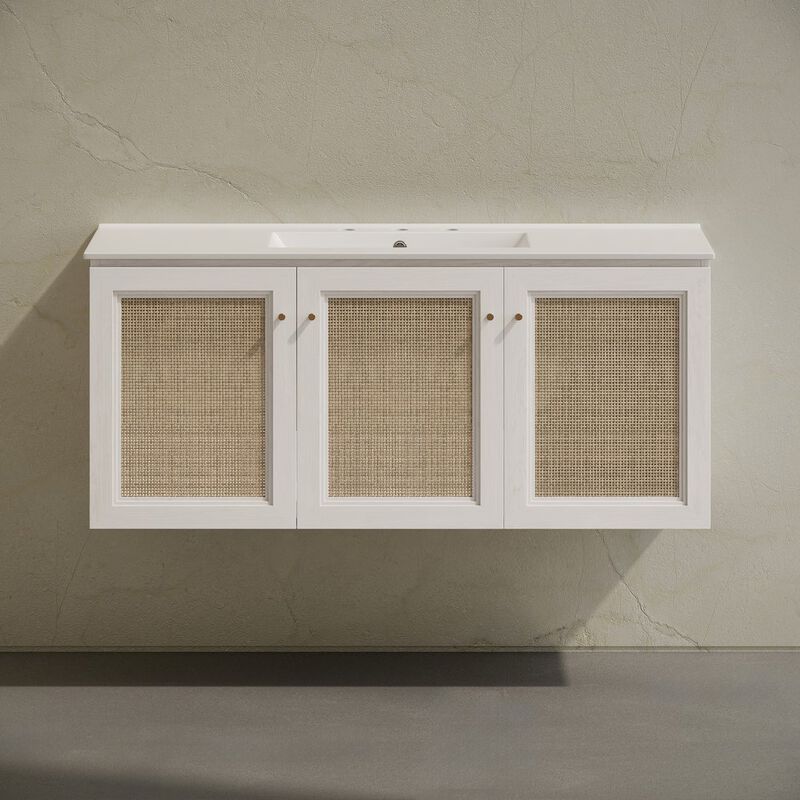 48" Wall-Mounted Bathroom Vanity, White Oak, Widespread Faucet Holes Vanity Top image number 2
