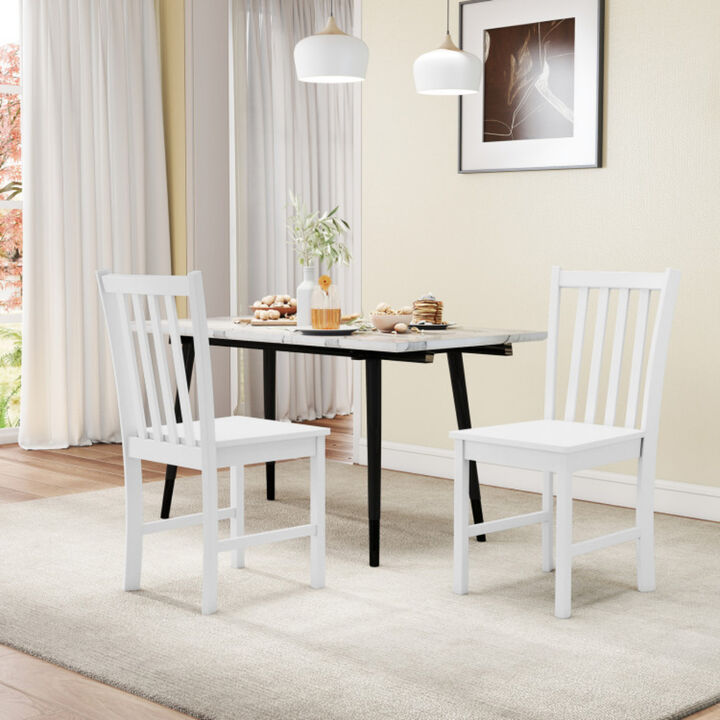Set of 2 Rustic Wooden Kitchen Dining Chairs with Slat Tilt Backrest-White