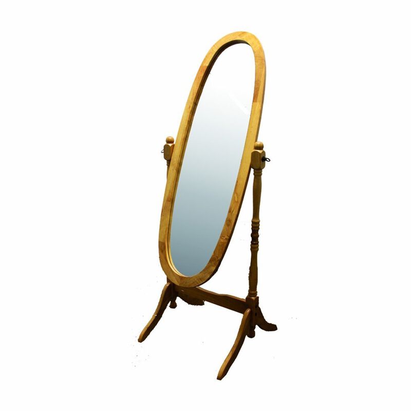 Hivvago Classic Oval Cheval Floor Mirror with Natural Wood Finish Frame