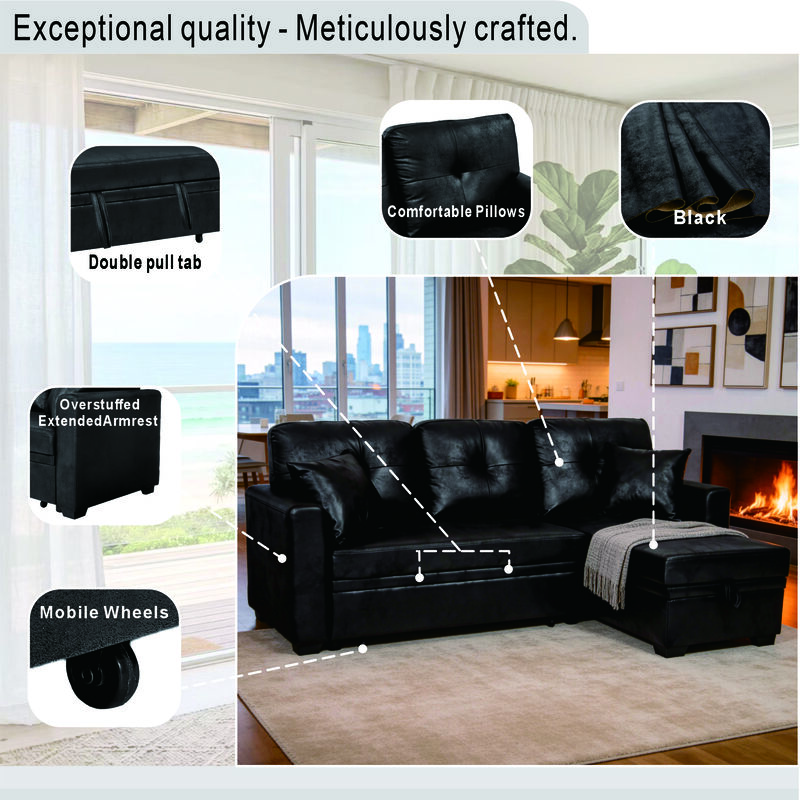 Jomple Foil Fabric Sectional Sleeper sofa image number 3