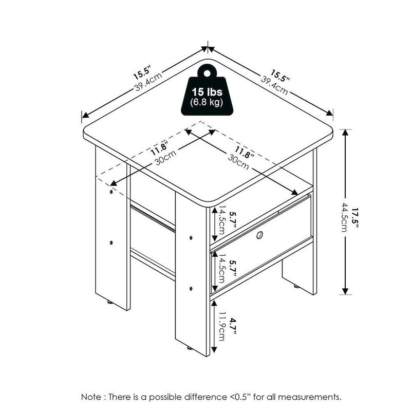 Andrey End Table Nightstand with Bin Drawer, Amber Pine/Black, Set of 2