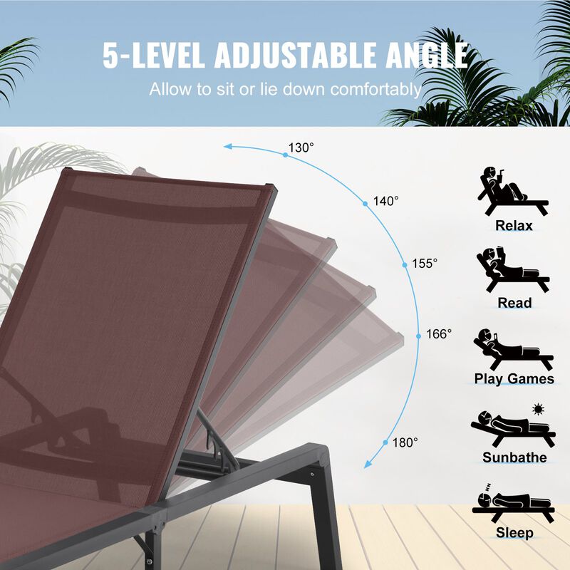 5-Position Chaise Lounge Chair &ndash; Adjustable Outdoor Recliner for Patio, Garden, Pool, or Deck