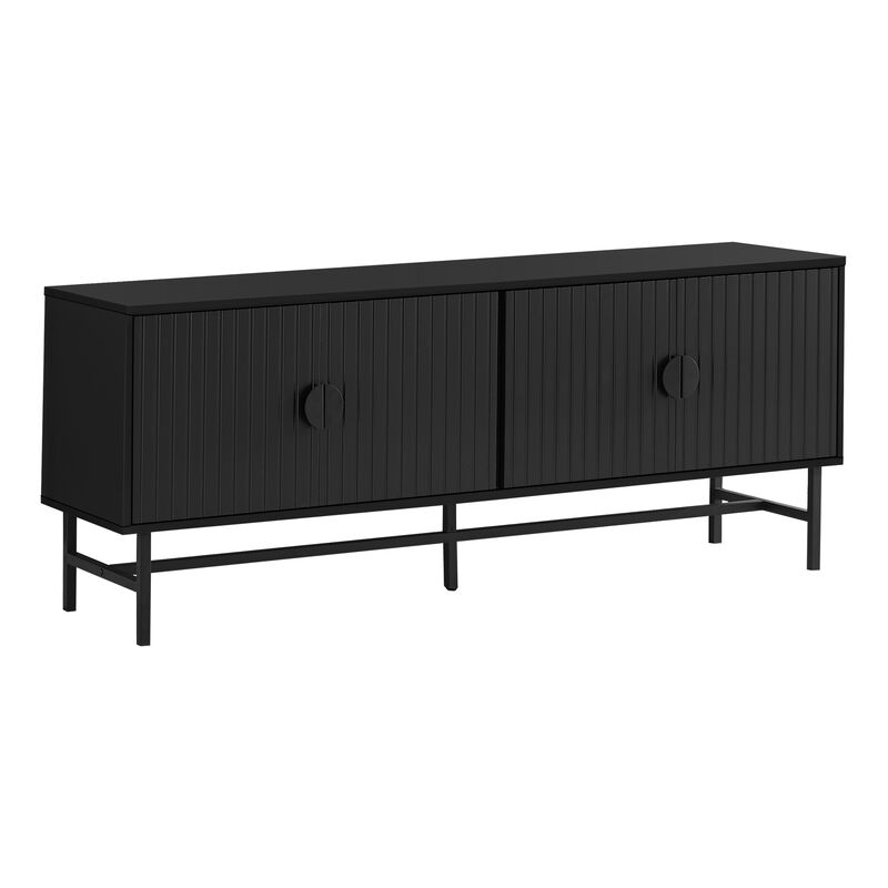 Tv Stand, 60 Inch, Console, Media Entertainment Center, Storage Cabinet, Living Room, Bedroom, Black Laminate, Black Metal, Contemporary, Modern