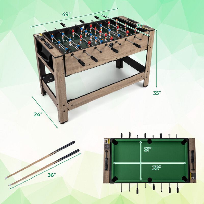 Multi Game 2 in 1 Swivel Table for Teens Adults, Home Game Room Table-Brown image number 2