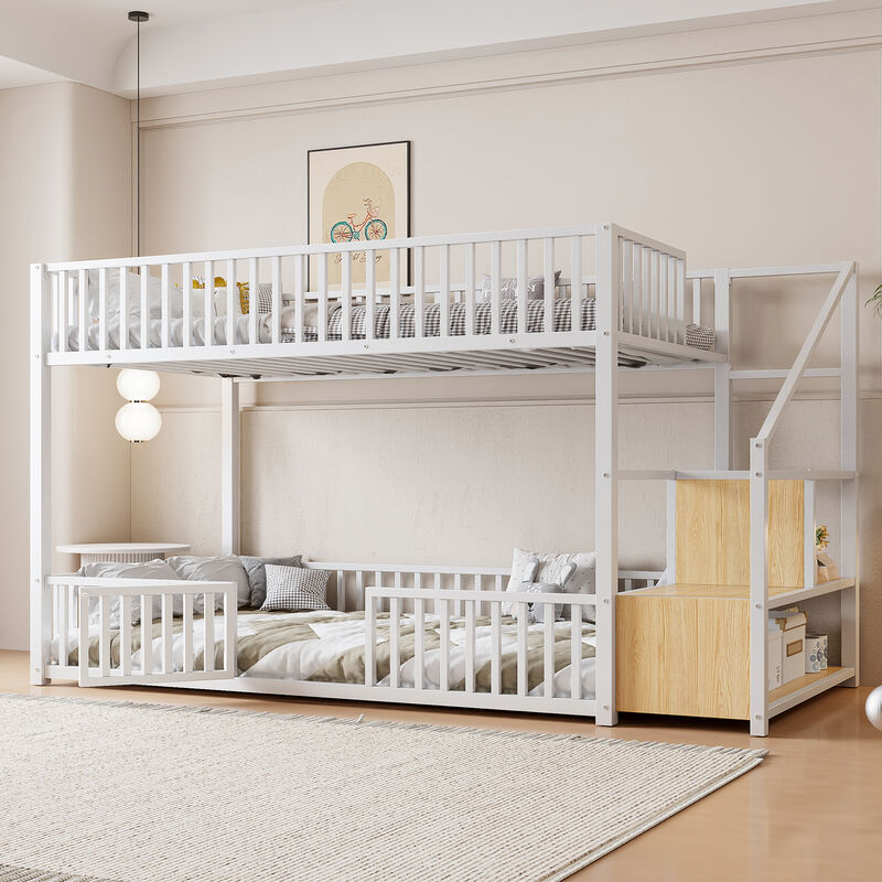 Merax Low-Profile Twin Over Twin Metal Bunk Bed with Storage Ladder image number 2