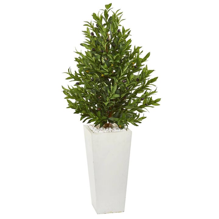 Nearly Natural 4-ft Olive Cone Artificial Tree in Planter UV (Indoor/Outdoor)