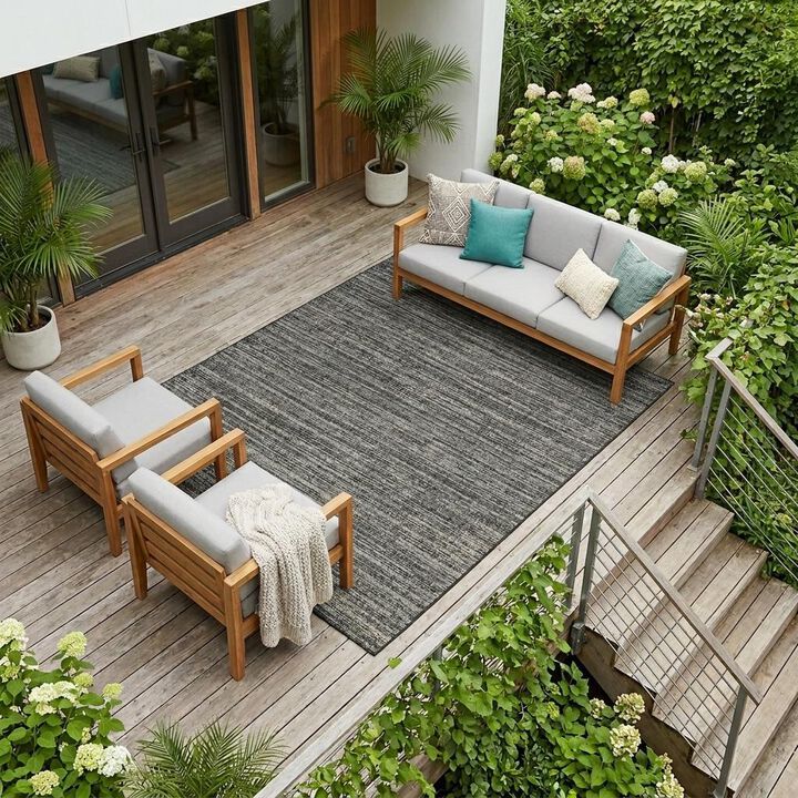 HomeRoots Striped Stain Resistant Indoor Outdoor Area Rug