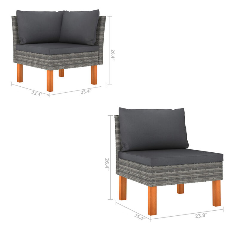 Casey Modular Outdoor Sofa, Gray Rattan, Brown Wood Legs, 25 Inch - Benzara