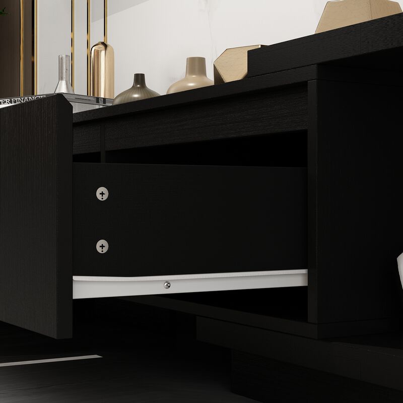 Extendable TV Stand Entertainment Center Black Wood Media Console Fits TV up to 120 in., With Drawers (65.4-106.3"W)