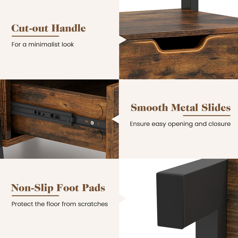 4-Tier Ladder Shelf with 2 Drawers, Freestanding Bookcase for Home or Office