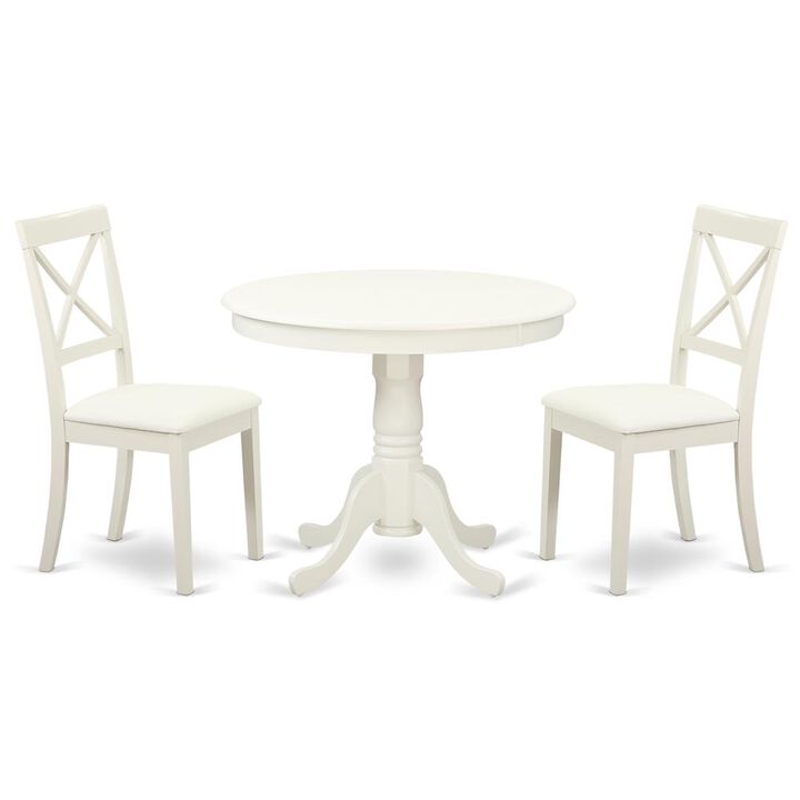 East West Furniture Dining Room Set Linen White, ANBO3-LWH-LC