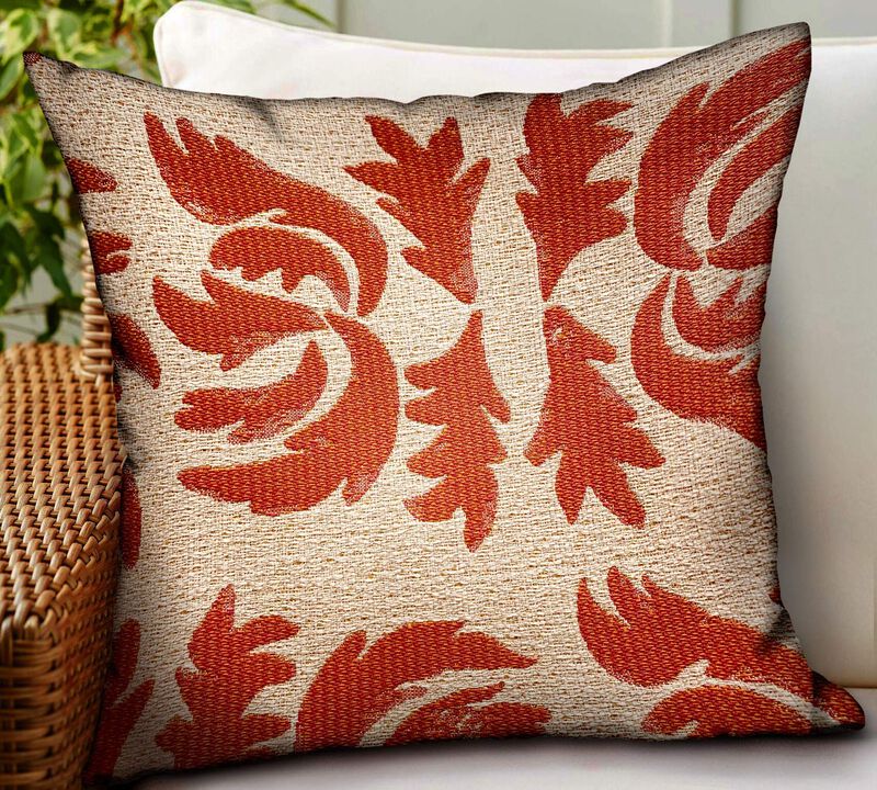 Plutus Brands Claret Leaflet Orange Paisley Luxury Outdoor/Indoor Throw Pillow image number 1