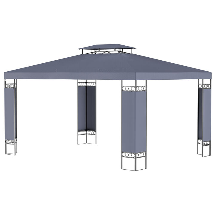 Outsunny 10' x 13' Patio Gazebo, Double Roof Outdoor Gazebo Canopy Shelter with Screen Decorate Corner Frame, for Garden, Lawn, Backyard and Deck, Gray