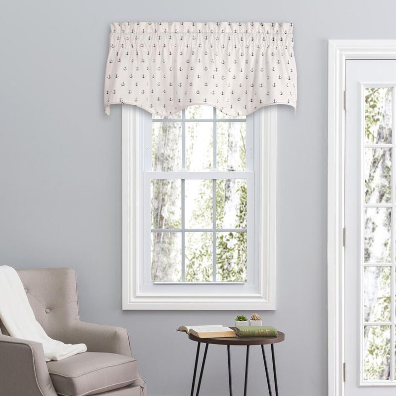 Ellis Curtain Voyage Lined Scallop 3" Rod Pocket Valances for Windows 50" x 17" Navy