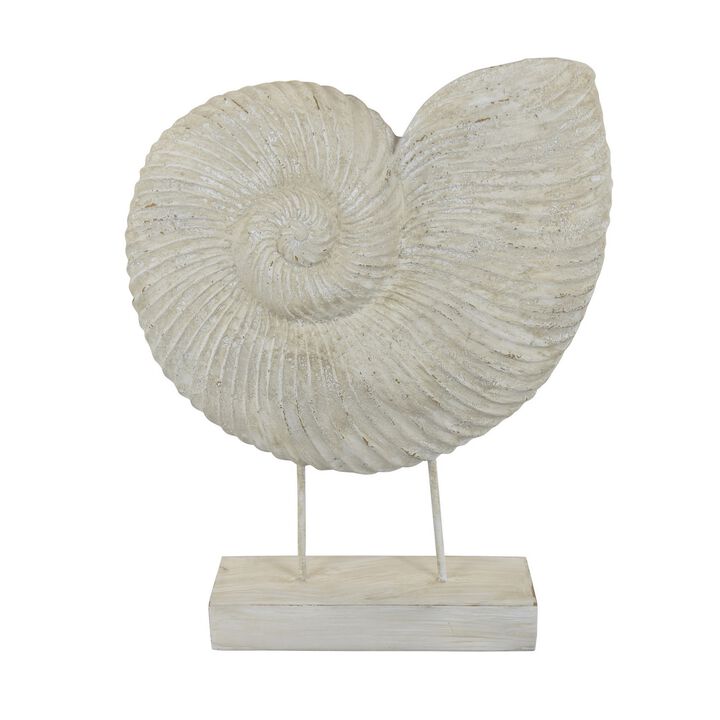 Seashell Tabletop Accent Decor, Faux Fossil, Rich White Resin 21 Inch - Benzara