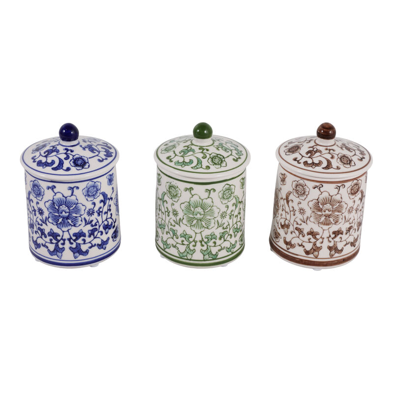S/3 6" Chinoiserie Ceramic Jar image number 3