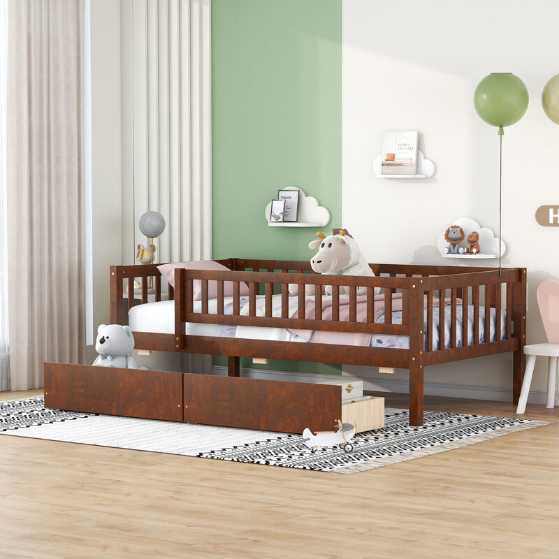 Whisen Twin Size Daybed Wood Bed with Two Drawers image number 1