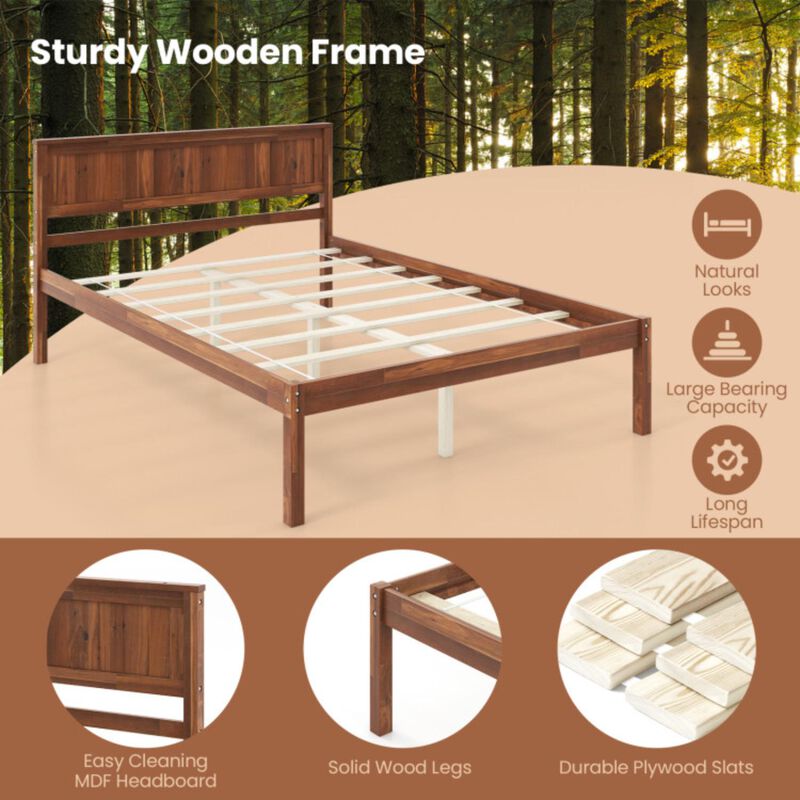 Hivvago Bed Frame with Wooden Headboard and Slat Support