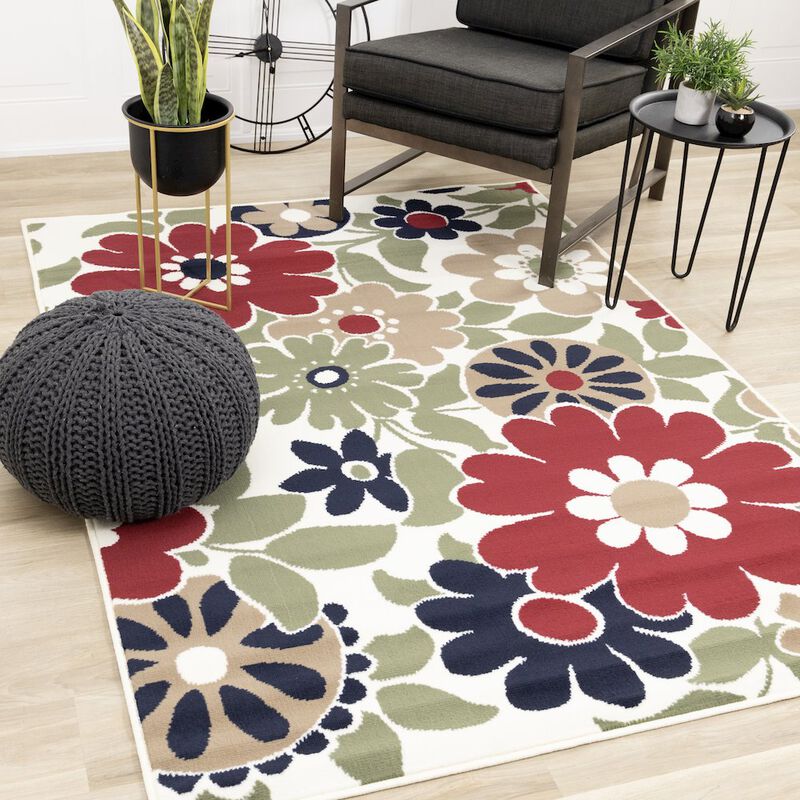 Novelle Home Functional Style Red Cream Floral Rug, 4'7 x 6'7, 4'7 x 6'7 image number 1